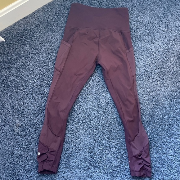 𝅺lululemon Seek The Heat Cropped Legging 4 Bordeaux Drama Red Burgundy  Mesh - Picture 4 of 6